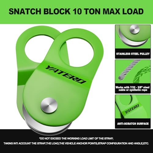 Off Road Recovery Kit, 10 Ton Heavy Duty Snatch Block Pulley and 3" x8' Tree 