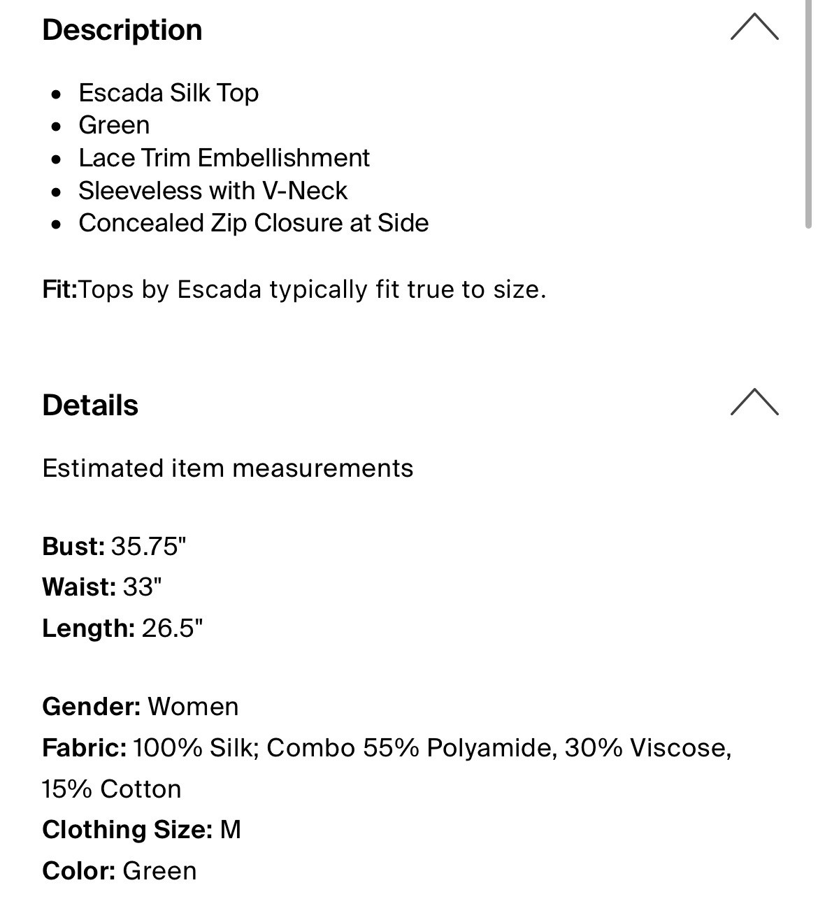 Escada Authentic Solid Green Gray Lace Silk Tank … - image 4