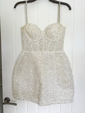 Nadine Merabi Ivory Sequin Mini Dress Sweetheart Spaghetti Straps Size 8