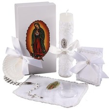 Baptism Candle Set for Boys and Girls,5 PCS Baptism Kit Virgen De Guadalupe C...