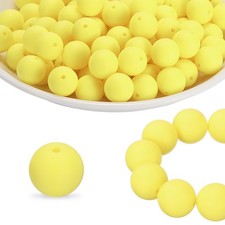 65Pcs Silicone Beads 15mm Round Rubber Focal Beads Bulk, Cream Yellow