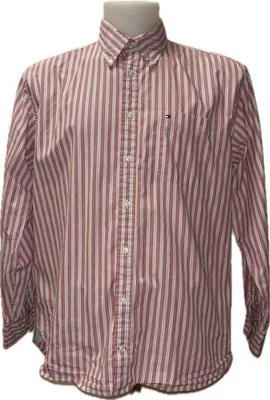 Tommy Hilfiger Hemd Gr. XL Rot Gestreift Kurzarm Sweatshirt Herren Luxus - Bild 1 von 4