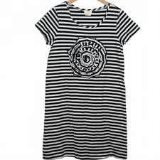 Kate Spade Live Colorfully Striped Rosette Dress Medium Navy White Nautical