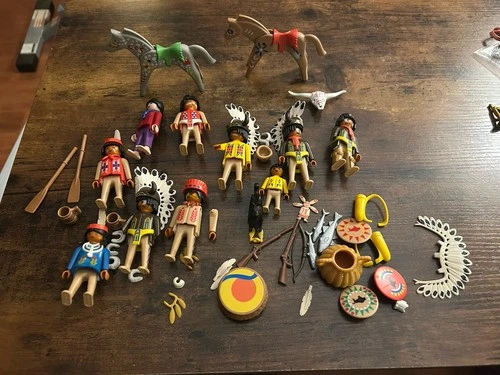 Vintage 1974 Playmobil Geobra Native American Indians & Accessories Lot