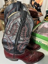 Vintage Panhandle Slim Cowgirl Red Black Embossed Boots 8B Flame Stitch