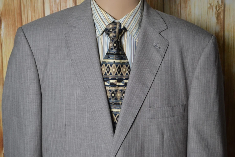 Jhane Barnes Men Beige Super 140s Wool Stripe 2 Button Suit Sz 46L Wst 42x32 - Image 4 of 4