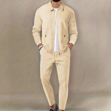 Chaqueta deportiva informal con cinturón gofre transfronterizo para hombre manga larga pantalones solapa