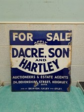Vintage Original Enamel Double-Sided Sign/ Dacre & Son & Hartley 41 Cm X 40cm 