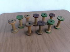 10 ANTIQUE WOODEN THREAD SPOOLS BOBBIN SPINDLES INDUSTRIAL TEXTILE MILL