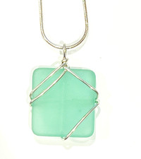 Sea Glass Inspired Green  Sterling Silver Simplicity Wrap Pendant 18" Necklace