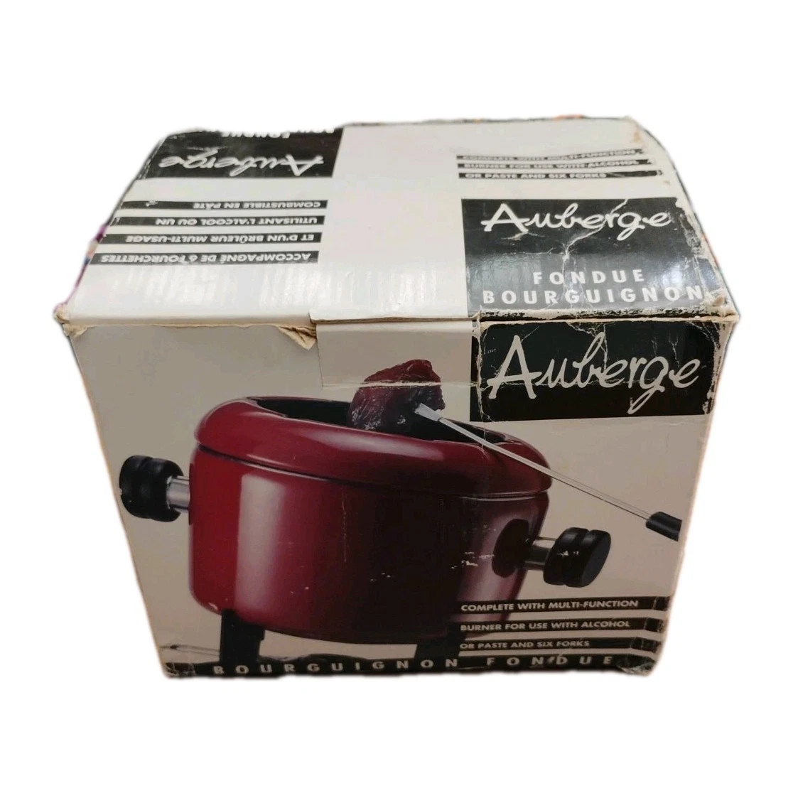 Auberge Chocolate/Cheese Fondue Set With 3 Forks + Sterno New in Box 78 8020