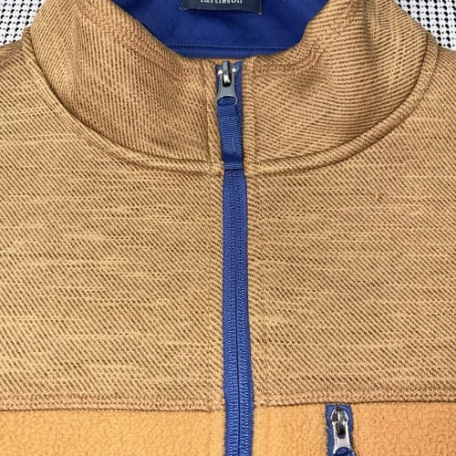 Turtleson Mens M Camel Tan Navy Full Zip Fleece Jacket Golf Outdoor Zip Pockets image 3