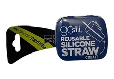Gosili Reusable Silicone Straw COBALT Travel Size Compact Tin NEW Standard Size