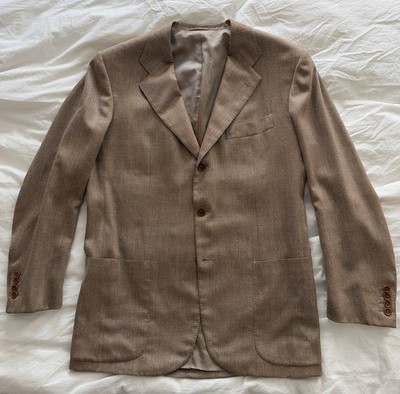 Kiton Napoli Men's 100% Cashmere Gray Herringbone Sport Coat Jacket Sz 42R