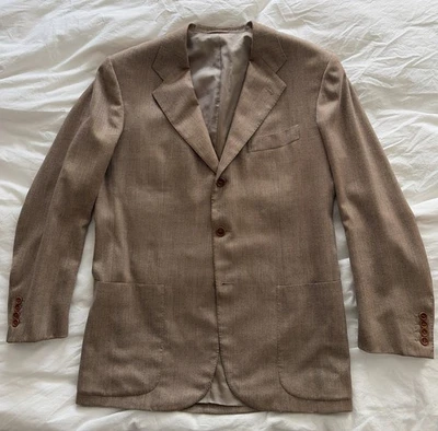 Kiton Napoli Men's 100% Cashmere Gray Herringbone Sport Coat Jacket Sz 42R