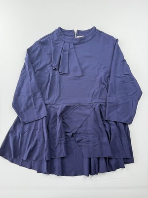 Melissa McCarthy Blouse Womens 2X Blue Ruffle Crew Neck Zip Back Tunic Top