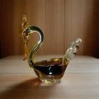 Vintage Murano Art Glass Swan Figurine - Amber & Green