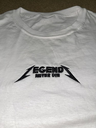 Legends Never Die Mens XL White T-shirt Black Embroidered Stitching Streetwear - Picture 5 of 5