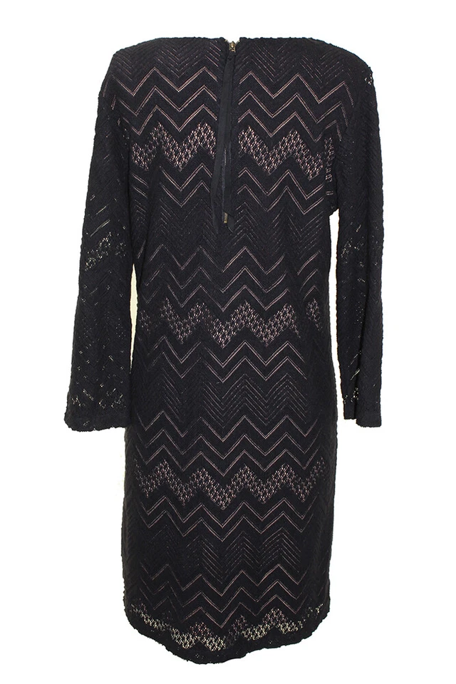 Studio M New Black Long-Sleeve Zig Zag Laced Dress XS $128 - Image 2 of 2
