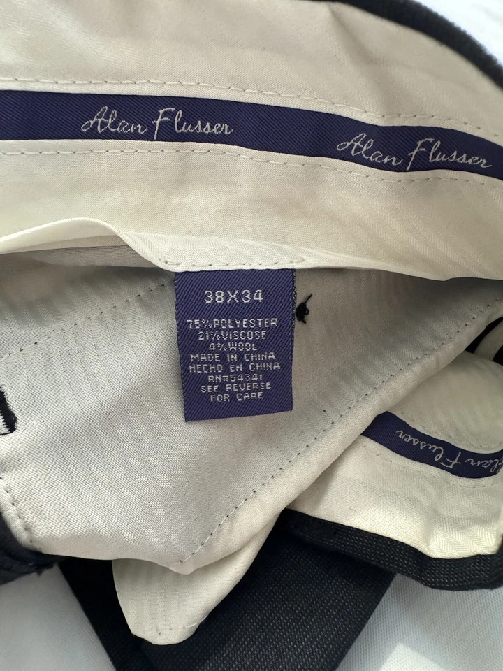 Pantalones para hombre Alan River Classic 2 plisados/puños negros TALLA 38x34 poliéster triple mezcla Foto 3 de 4