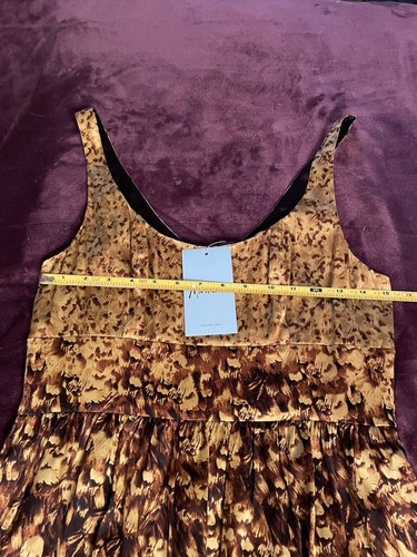 Marciano Dress M Sleeveless Chic Gold Brown Silk Lined Belt Splash Design GUESS - Picture 13 of 16