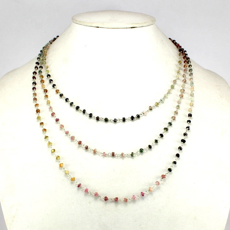 Collar Piedras Preciosas Turmalina Facetadas Naturales Hecho a Mano Cuentas Plata de Ley 925 Foto 2 de 4