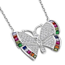 Butterfly Necklace Pendant 925 Sterling Silver Cubic Zirconia
