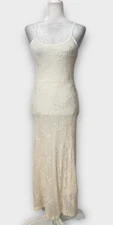 M. Kalan Ivory Maxi Dtedd Small USA Made Sheer Floral Slip Gown Boho