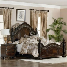 Old World Espresso Queen King Cherry Brown Poster Bed Bedroom Furniture Set