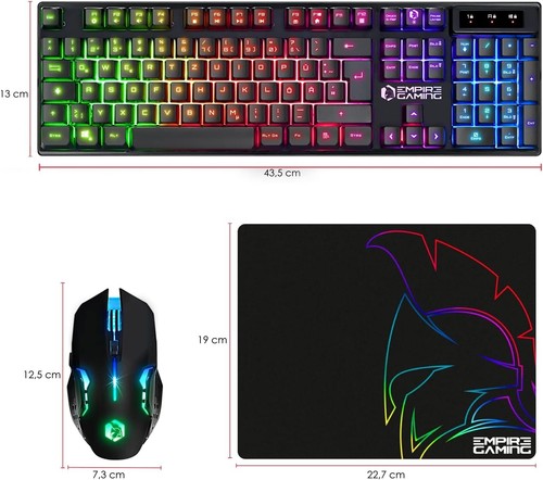 EMPIRE GAMING RF800 Wireless RGB Keyboard Mouse Set QWERTZ, 4800 DPI, Black - 第 8/8 張圖片