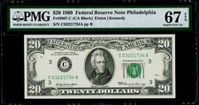 $20 1969 Federal Reserve Note Philadelphia PMG 67 EPQ Superb Gem Uncirculated