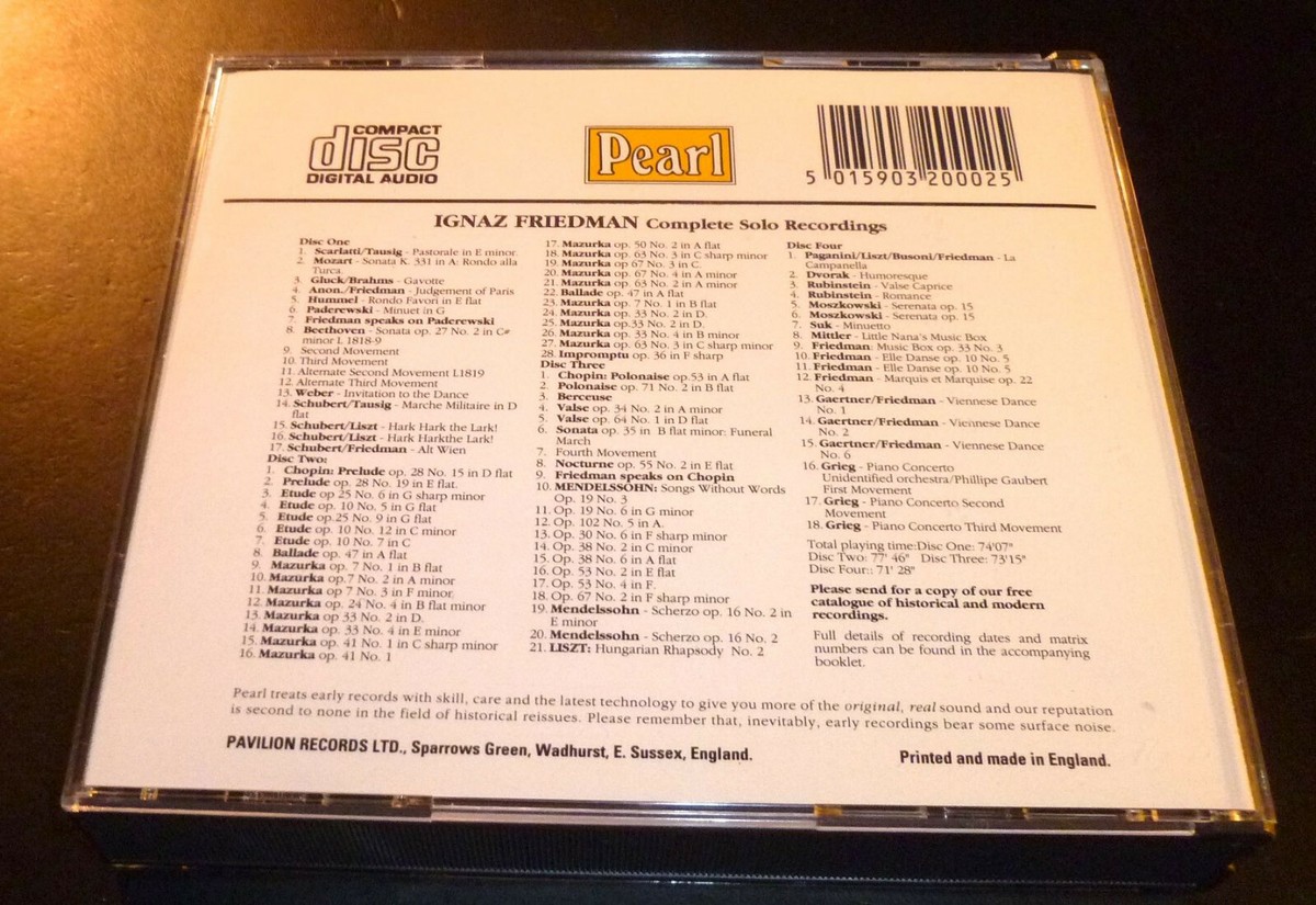 Complete Solo Recordings of Ignaz Friedman (CD, Dec-1992, 4 Discs Complete Solo Recordings of Ignaz Friedman (CD, Dec-1992, 4 Discs