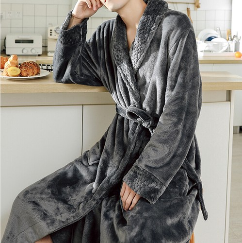 Men Night-robe Flannel Dressing Gown Nightgown Nightwear Bath Robe Thermal  Loose | eBay