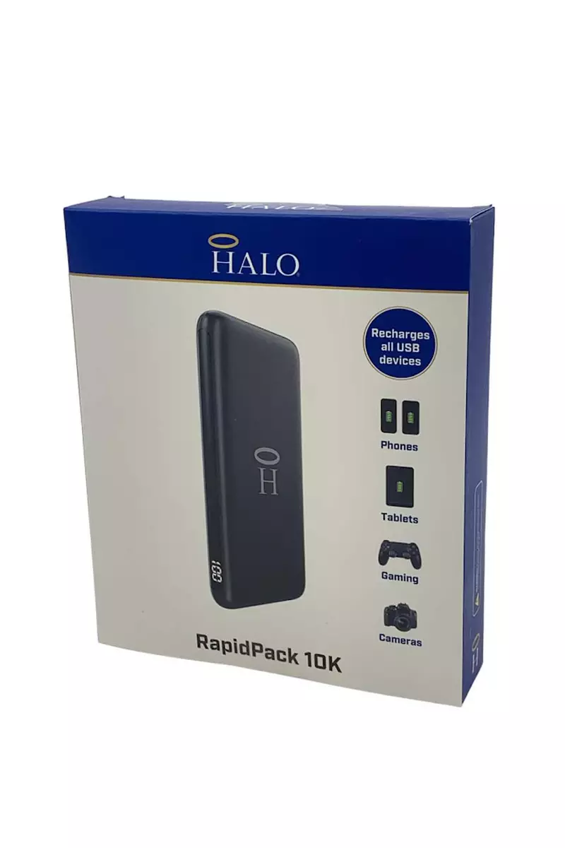 HALO 10 000mAh Quick Charge 20W PD Power Bank w Charging Cables