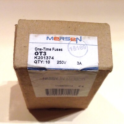 Mersen 3 Amp 250 Volt QT3 Fuses Box Of 10 One Time 3 AMP Fuse 201374 NOS