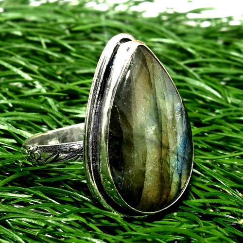 Labradorite Natural Gemstone Solid 925 Silver Handmade Ring Jewelry - Picture 2 of 3