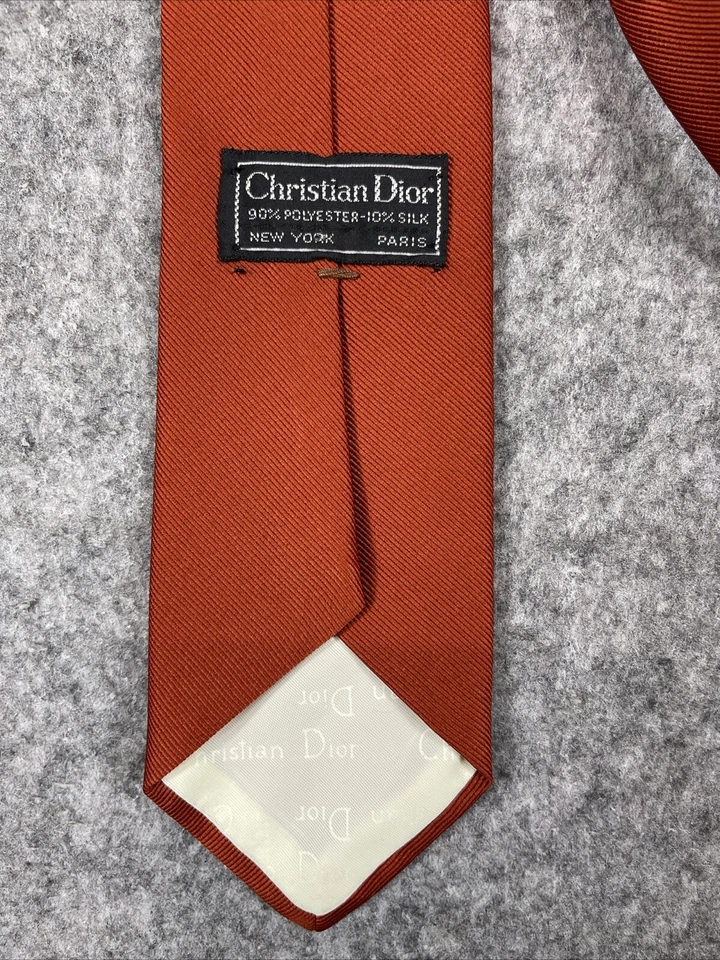 Corbata vintage Christian Dior naranja quemado mezcla de seda diseñador lujo *mancha Foto 4 de 4