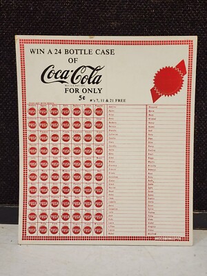 UNUSED Vintage Coca-Cola Punch Board Win A 24 Bottle Case Of Coke For 5 Cents