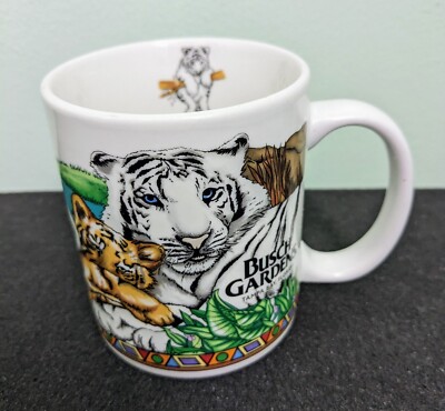 Linyi China ''BUSH GARDENS'' Ceramic Tea/Coffee Mug, White & Brown Tigers, 8 fl oz