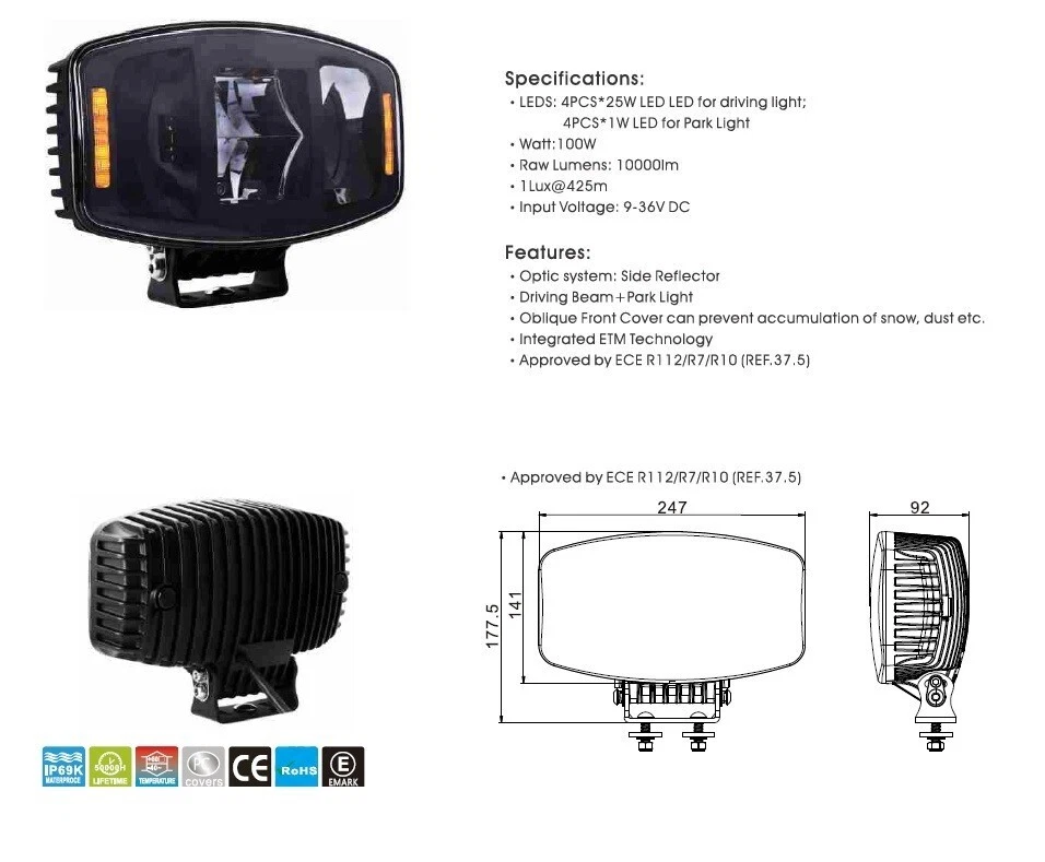 4X 10'' Led Jumbo Oval Spot Light White Amber 24v For Renault T Range High range Foto 2 de 4