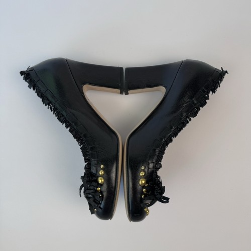 Miu Miu Black Leather Gold Stud Bow Woman Round Toe Pump Heels Size 36,5 - Picture 4 of 9