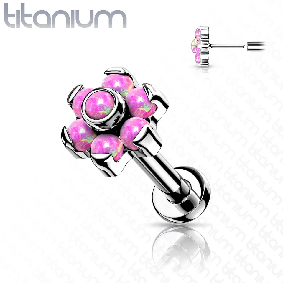 Conjunto de ópalo de flores de titanio de grado implante superior labio labret oreja cartílago Foto 2 de 4