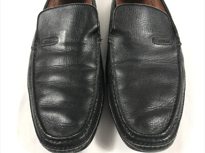 a. testoni Italy Loafers Black Pebbled Leather Slip On Shoes Mens