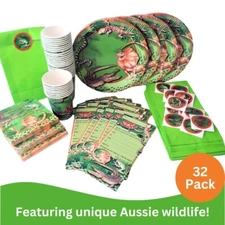 AUSSIE REPTILE PARTY PACK for 32 - Plates, Cups, Napkins, Invitations, Loot Bags
