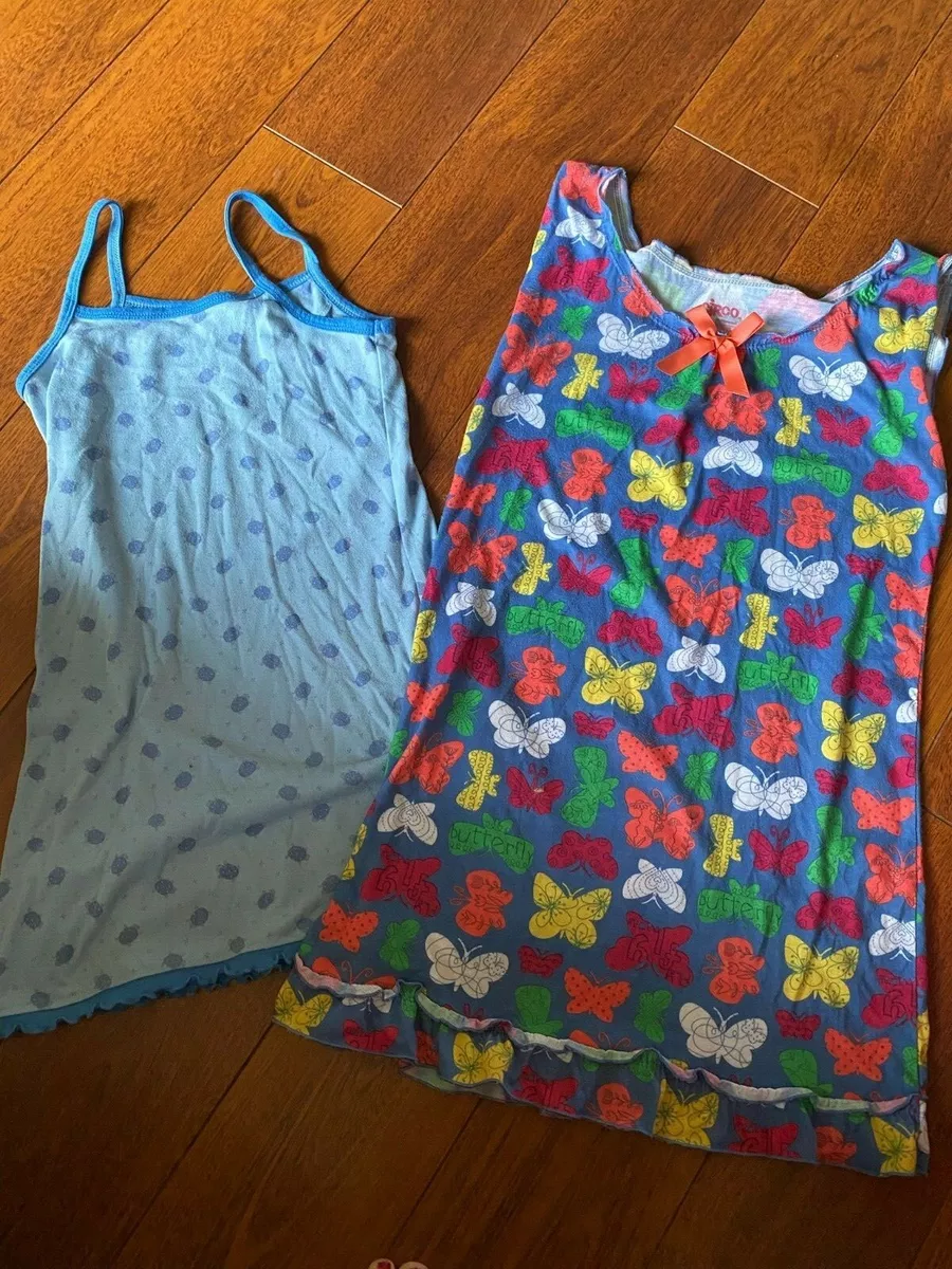 2 girls NIGHTGOWNS pajamas LOUNGE SHIRT butterflies turtles SHORT SLEEVE 12 14