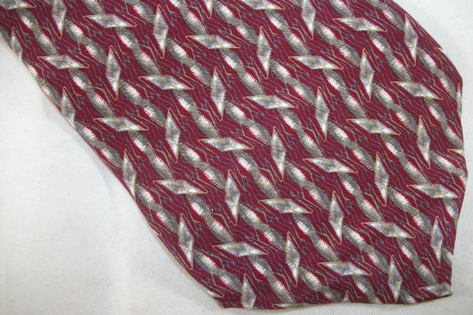 STANLEY BLACKER 红色和米色钻石条纹丝绸领带 57 英寸 L x 4 英寸 W (E932) — 第 2/3 张图片