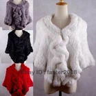 Women 100% Real Genuine Knitted Rabbit Fur Stole Cape Poncho Shawl Vintage Scarf