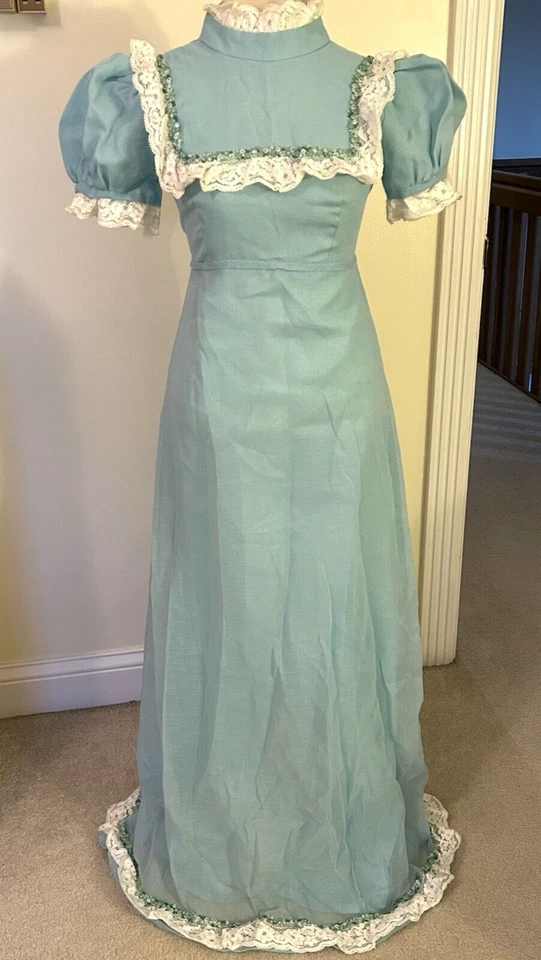 Maxi Vestido Formal Dama de honor Años 70 De Colección Encaje Floral Borde Mangas Foto 2 de 4