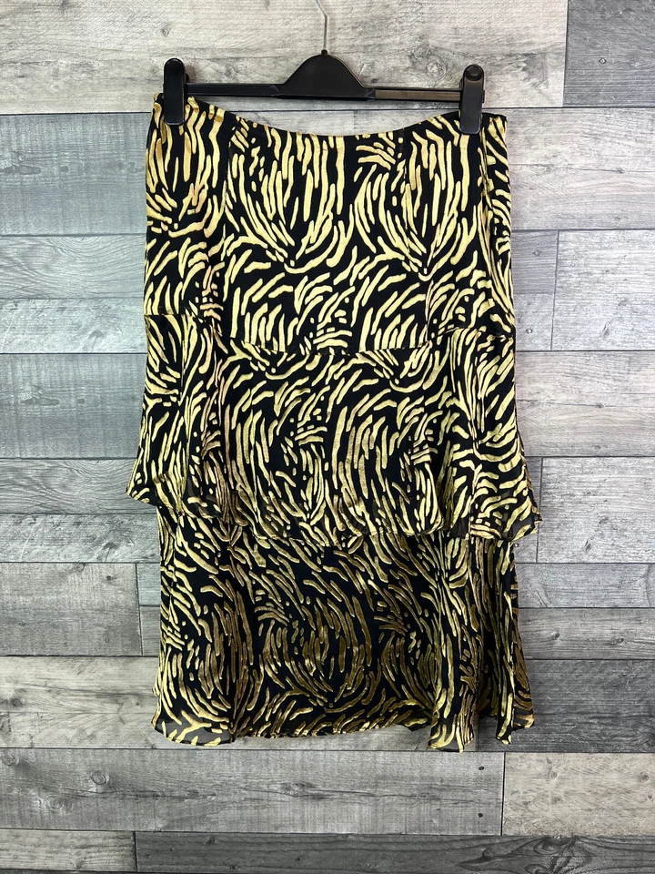 Whistles Womens Midi Skirt Size UK 14 Black Gold Reed Devore Silk Ruffle Party - Image 2 of 4