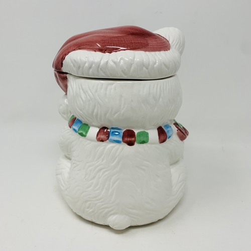 Christmas Bear Cookie JAR Ceramic w Santa Hat Holiday Collection Polar Wreath 7" - Picture 9 of 16